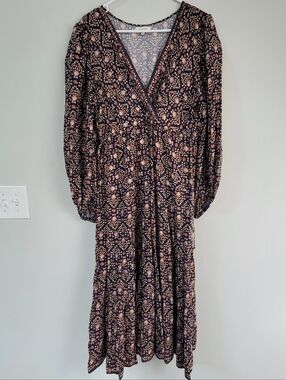Max Studio Floral Maxi Dress Women's Size L Boho Hippie Western Relaxed